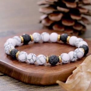 🆕New Peace, Tranquility & Clarity Crystal Gemstone Bracelet 8mm Howlite & Lava